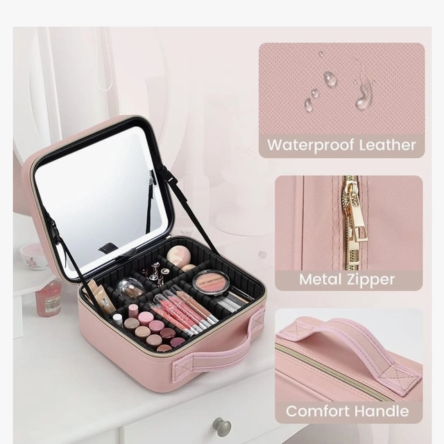 ORGANIZADOR DE MAQUILLAJE CON ESPEJO LED RECARGABLE LUZ AJUSTABLE PORTÁTIL - 1