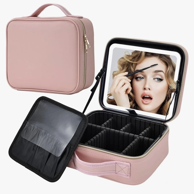 ORGANIZADOR DE MAQUILLAJE CON ESPEJO LED RECARGABLE LUZ AJUSTABLE PORTÁTIL - 2