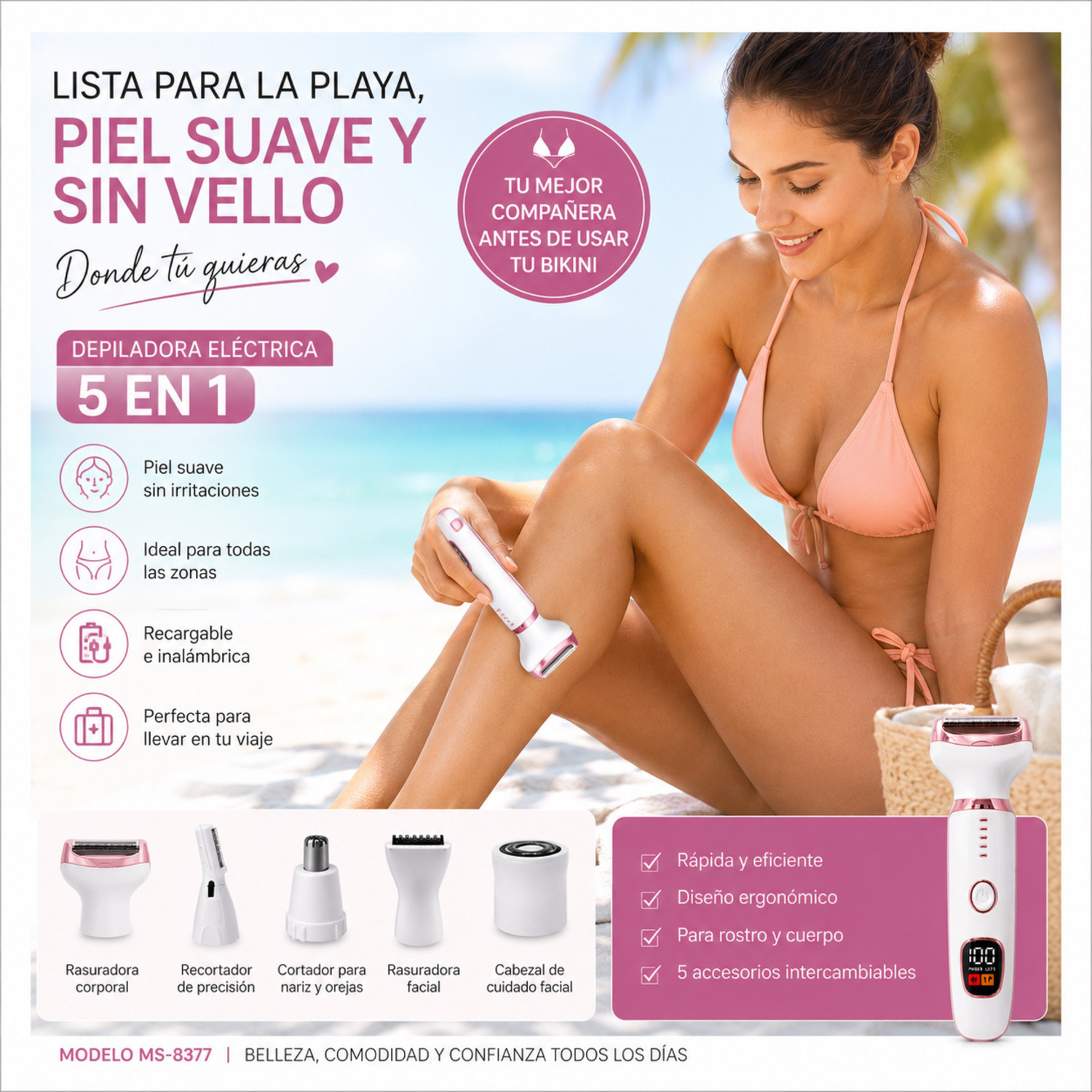DEPILADORA ELÉCTRICA MULTIFUNCIONAL 5 EN 1 RECARGABLE PARA MUJER - 2