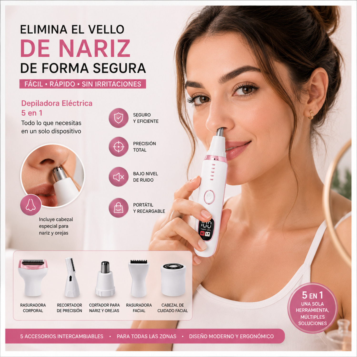 DEPILADORA ELÉCTRICA MULTIFUNCIONAL 5 EN 1 RECARGABLE PARA MUJER - 4