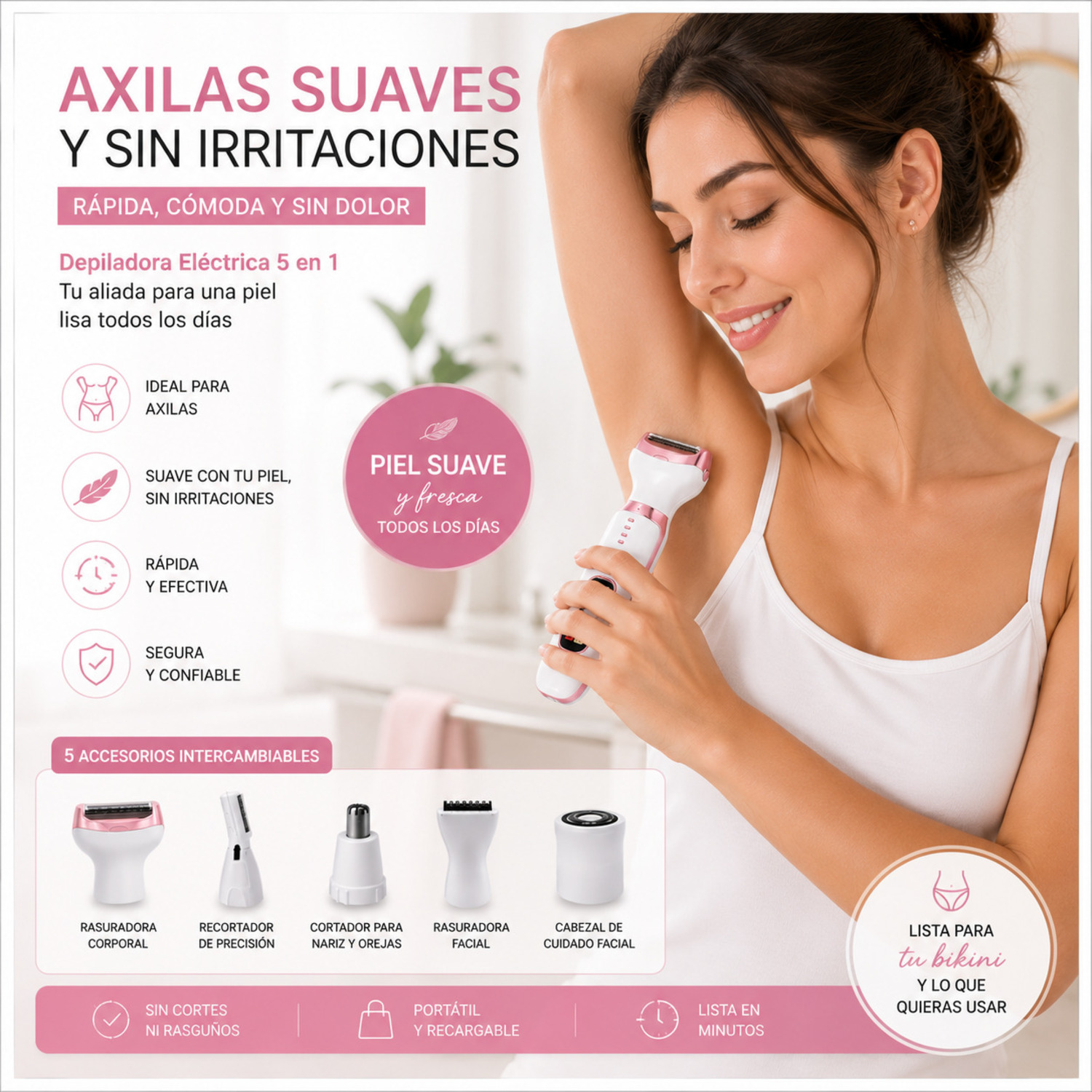 DEPILADORA ELÉCTRICA MULTIFUNCIONAL 5 EN 1 RECARGABLE PARA MUJER - 5