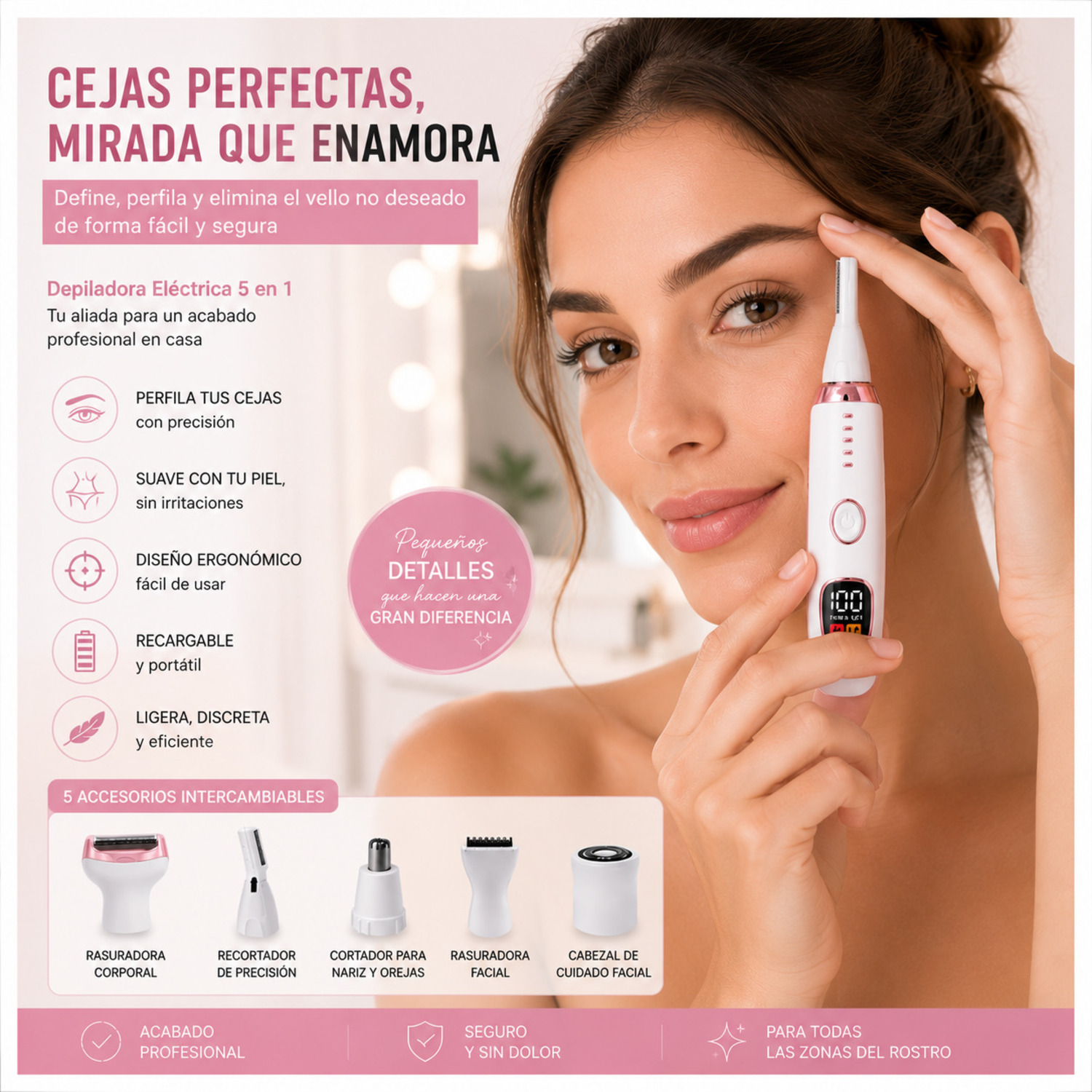 DEPILADORA ELÉCTRICA MULTIFUNCIONAL 5 EN 1 RECARGABLE PARA MUJER - 6