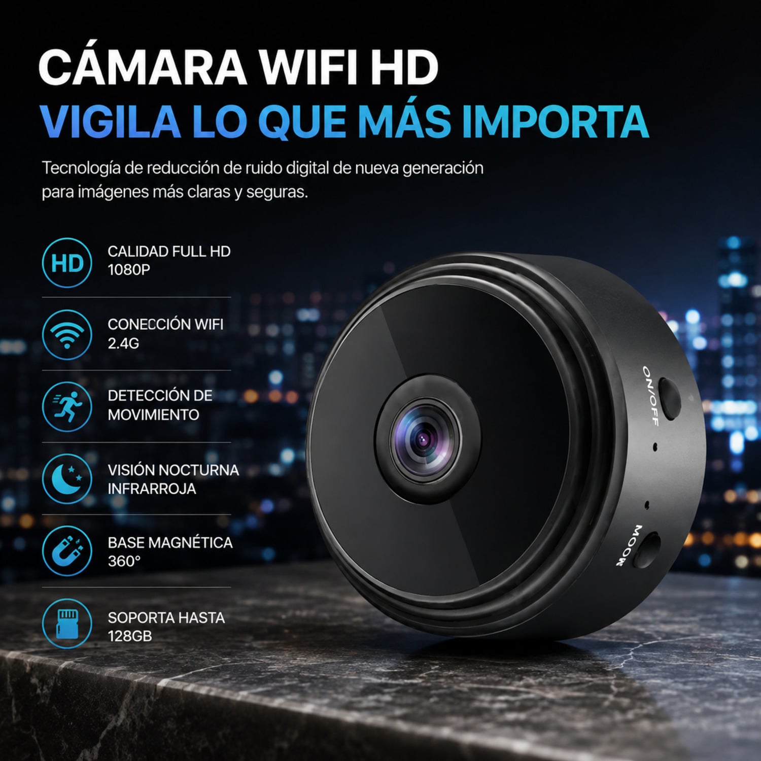 MINI CÁMARA ESPÍA WIFI FHD INALÁMBRICA COLOR NEGRO IMANTADA - 1