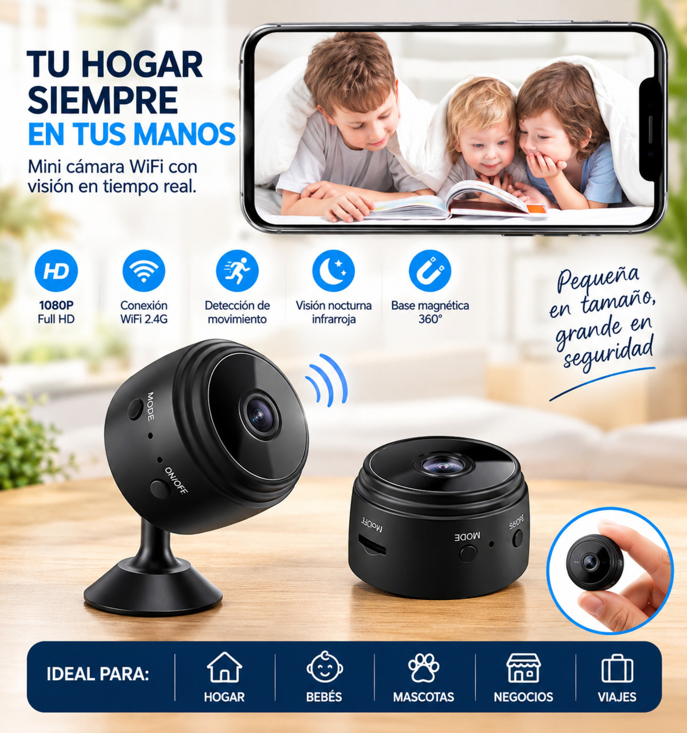 MINI CÁMARA ESPÍA WIFI FHD INALÁMBRICA COLOR NEGRO IMANTADA - 4