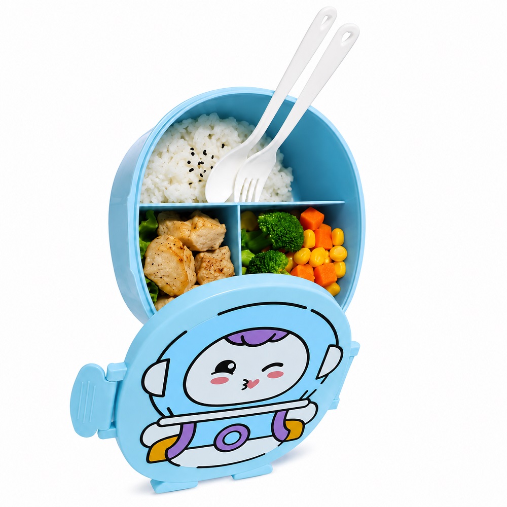 SET DE 2 TAPERS KAWAII DE 3 COMPARTIMENTOS CON TAPA Y CUBIERTO - 1