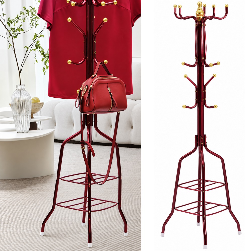 PERCHERO DE PIE ROJO CON GANCHOS Y ORGANIZADOR 170CM - 1
