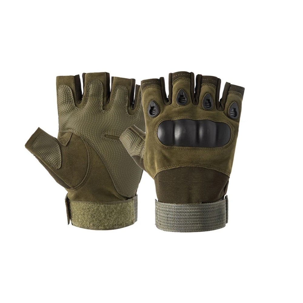 GUANTES TÁCTICOS DE MEDIO DEDO PARA HOMBRE  VERDE L - 2