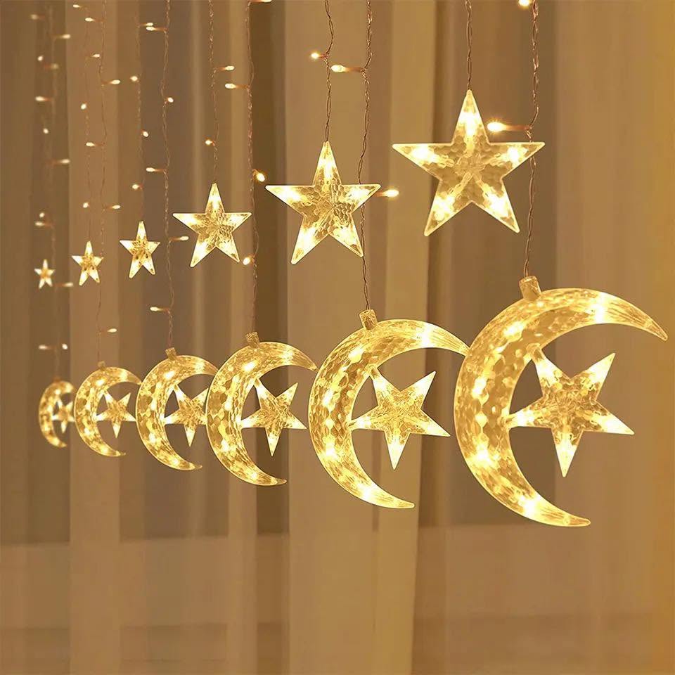 CASCADA DE LUCES LED AMBAR LUNA CON UNA ESTRELLA 3MTS - 2