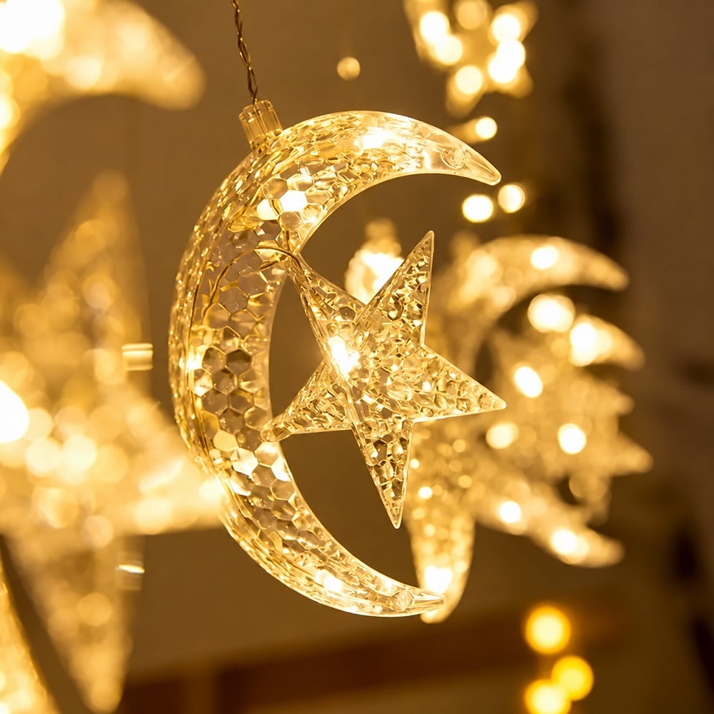 CASCADA DE LUCES LED AMBAR LUNA CON UNA ESTRELLA 3MTS - 3