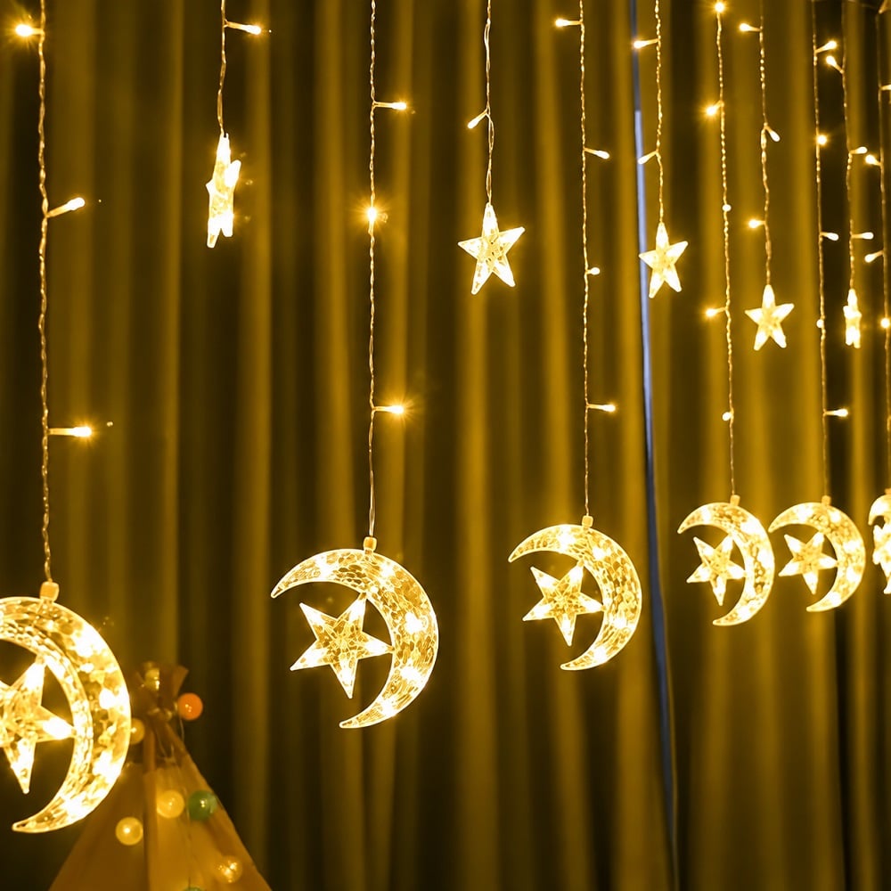 CASCADA DE LUCES LED AMBAR LUNA CON UNA ESTRELLA 3MTS - 4