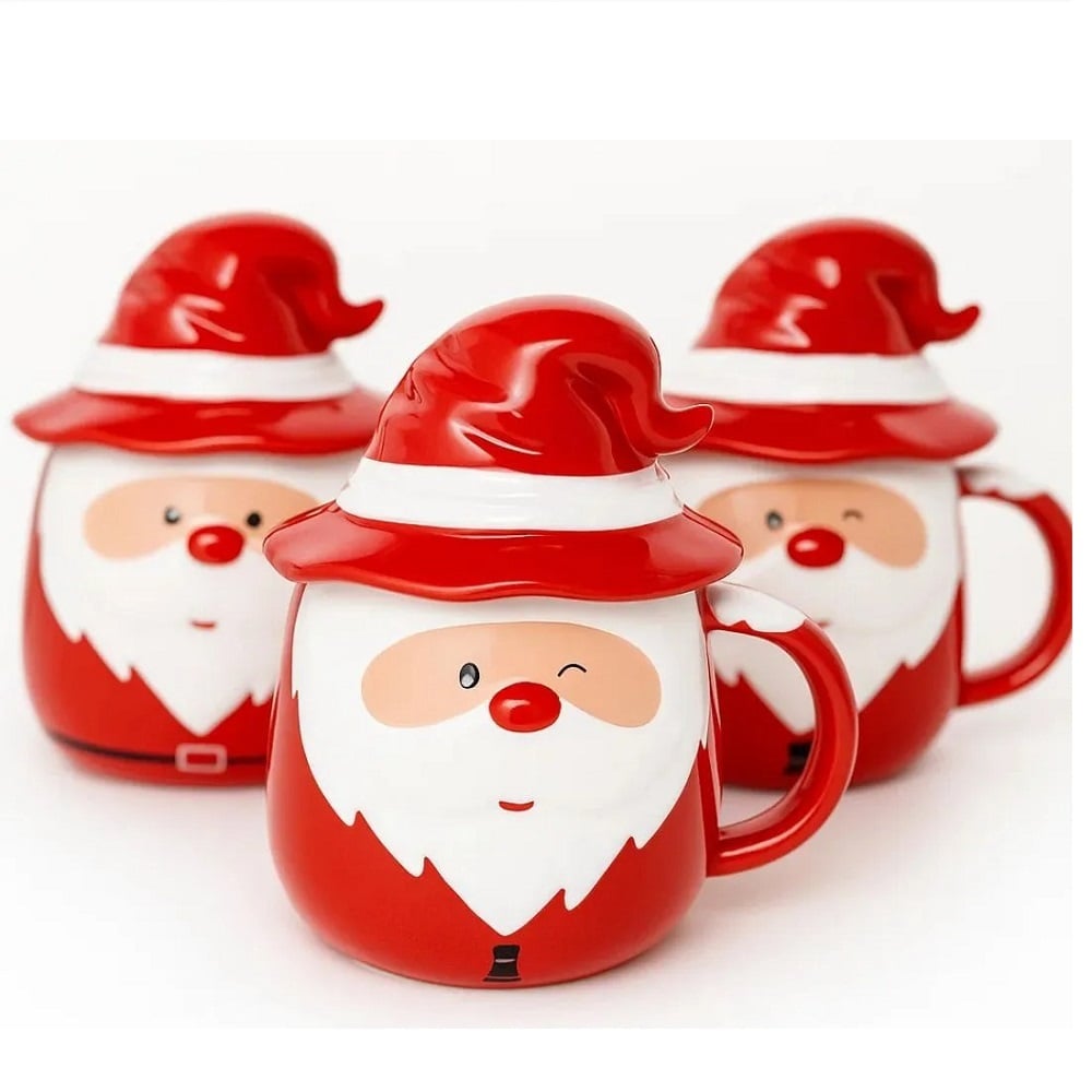 TAZA AZUCARERA DE CERÁMICA 400ML CON TAPA DISEÑO PAPA NOEL - 1