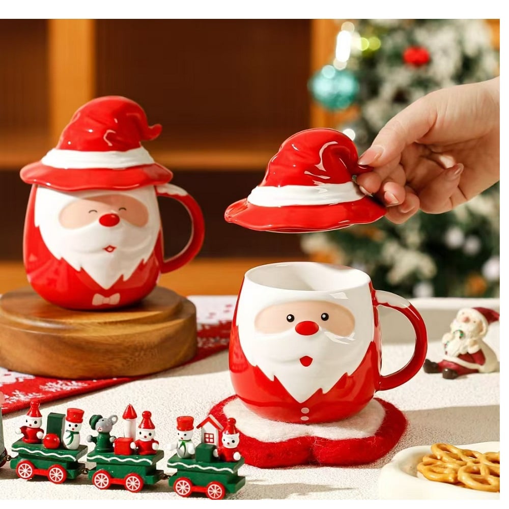 TAZA AZUCARERA DE CERÁMICA 400ML CON TAPA DISEÑO PAPA NOEL - 2