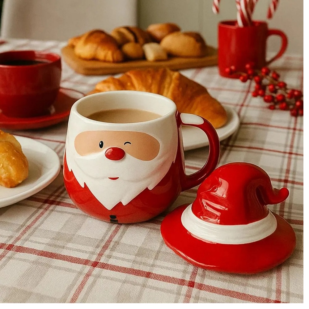 TAZA AZUCARERA DE CERÁMICA 400ML CON TAPA DISEÑO PAPA NOEL - 3