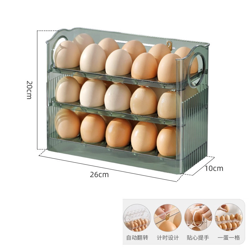 PORTA HUEVOS ORGANIZADOR ACRILICO DE 3 NIVELES 30 HUEVOS VERDE - 1