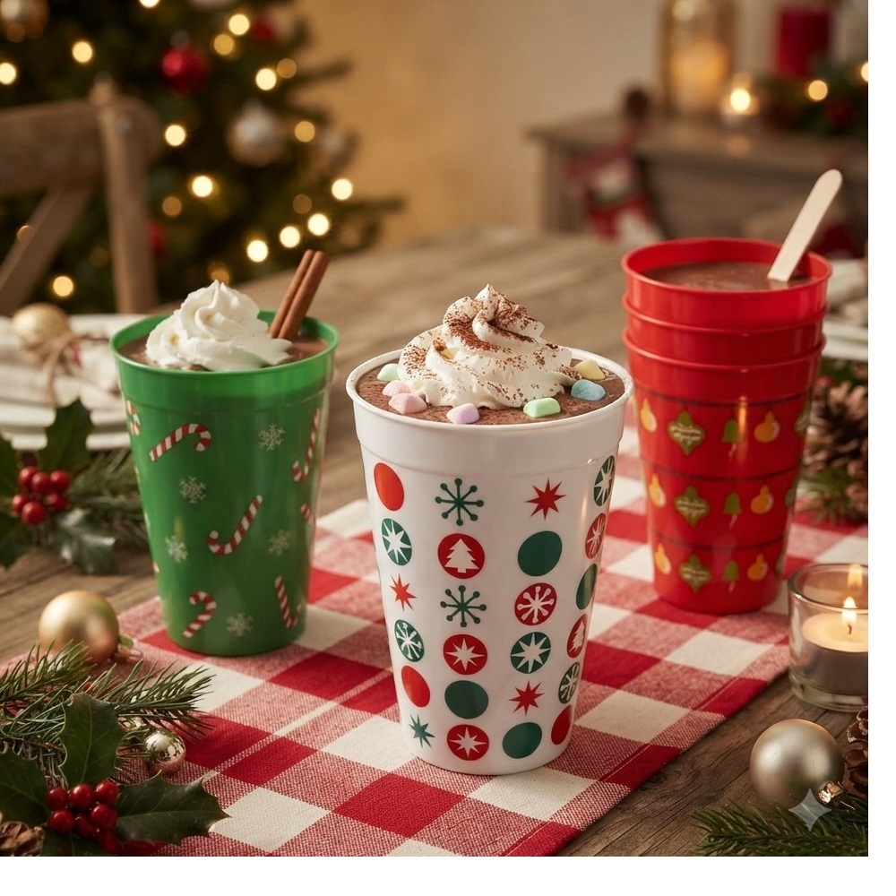 SET DE 12 VASOS NAVIDEÑOS CHOCOLATADA 350ML - 1