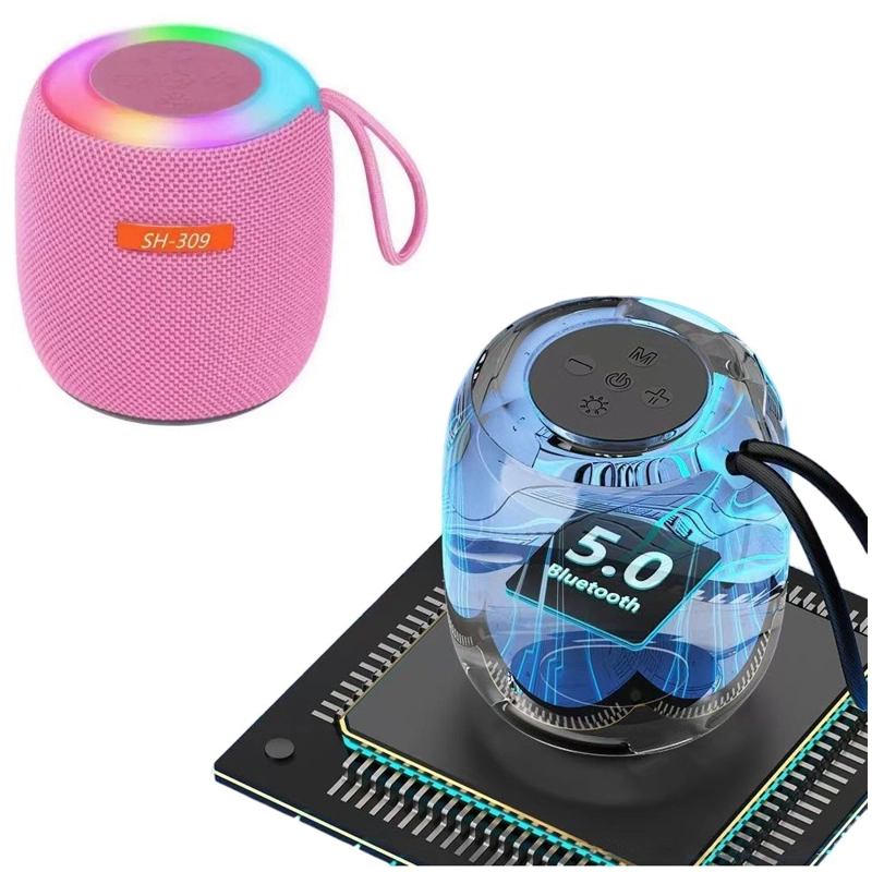 MINI PARLANTE PORTATIL SH-309 CON BLUETOOTH CON LUZ LED TURQUESA - 2