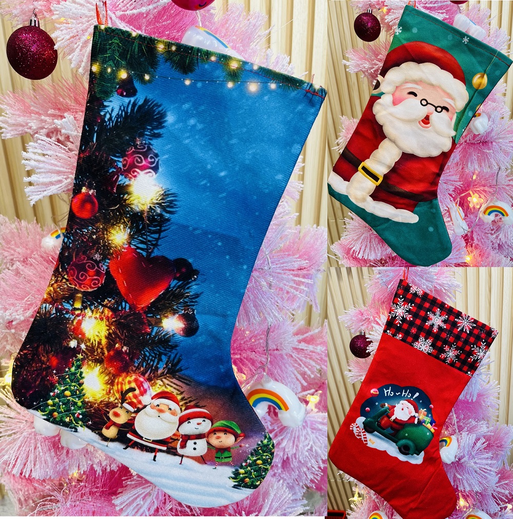 SET DE 3 CALCETIN NAVIDEÑO BOTAS 36CM PARA COLGAR EN LA CHIMENEA O ENTRADA - 1