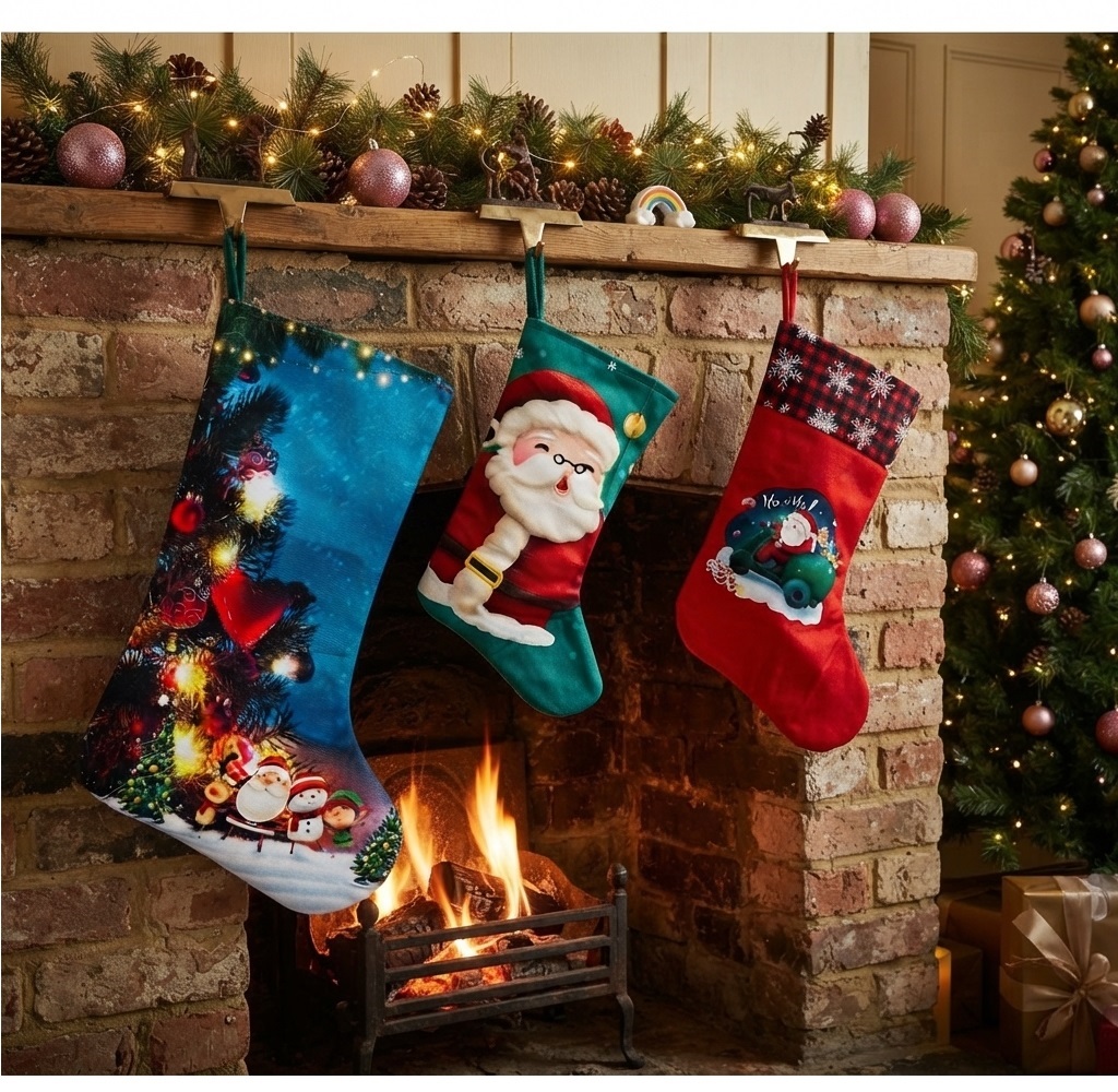 SET DE 3 CALCETIN NAVIDEÑO BOTAS 36CM PARA COLGAR EN LA CHIMENEA O ENTRADA - 4