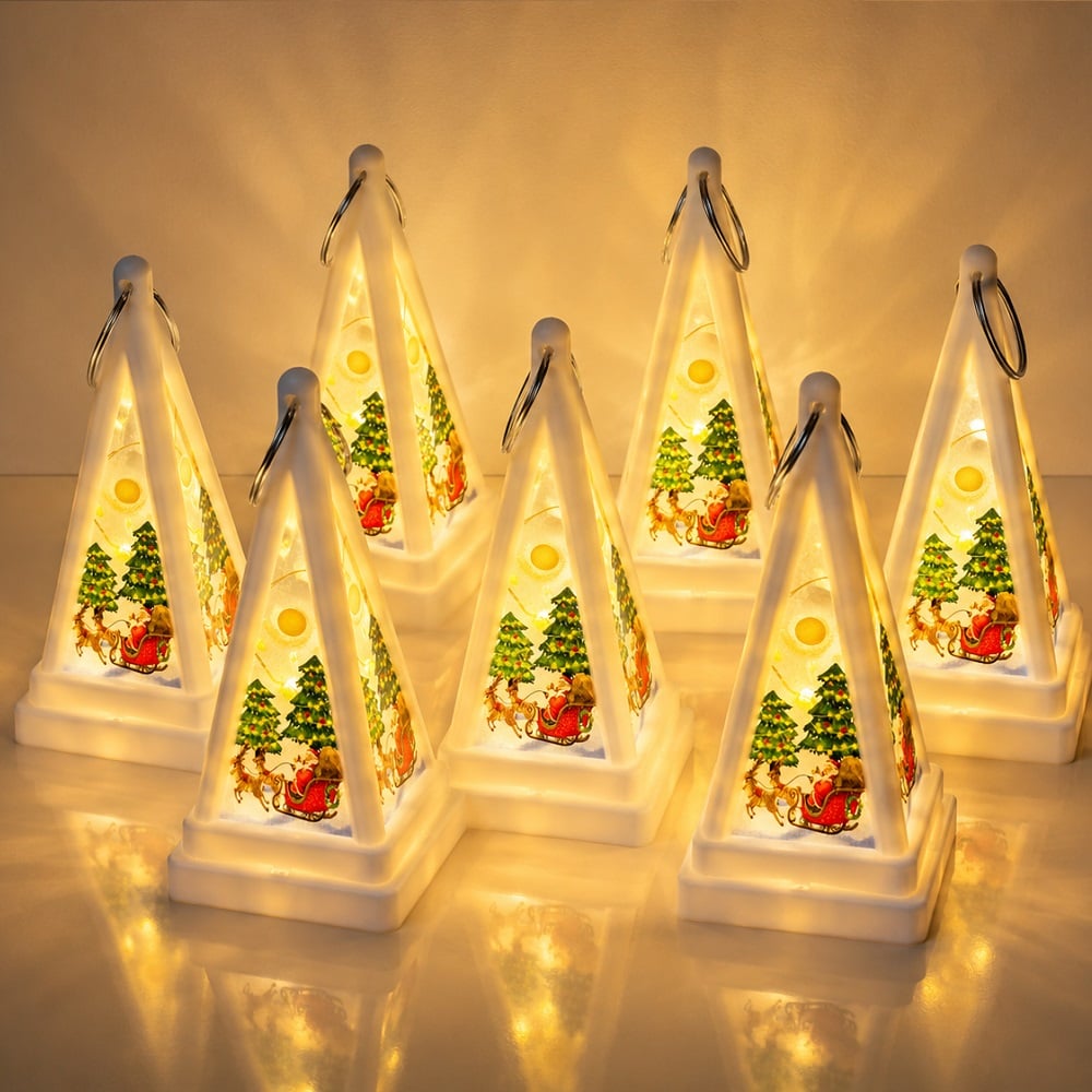 SET DE 5 FAROLITOS NAVIDEÑOS A PILAS COLGANTES CON LUZ ÁMBAR BLANCO - 1