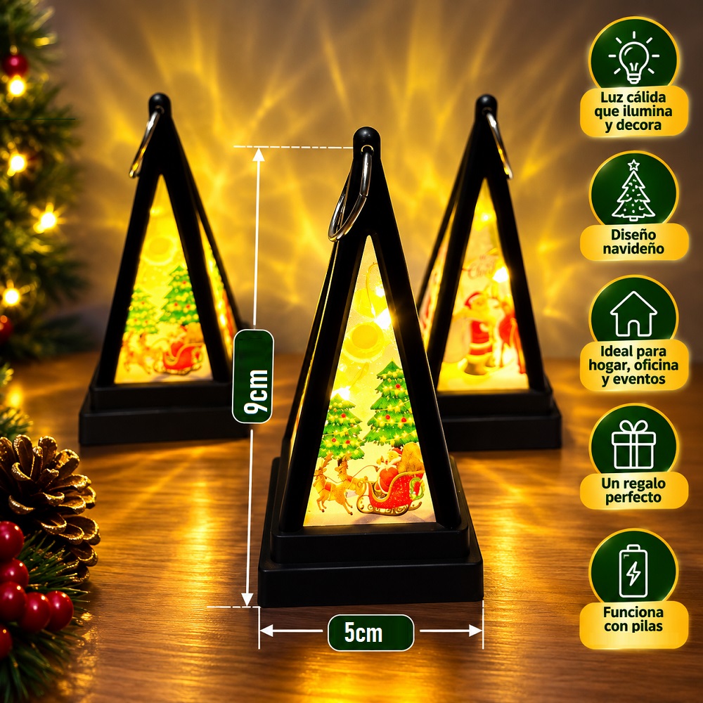 SET DE 5 FAROLITOS NAVIDEÑOS A PILAS COLGANTES CON LUZ ÁMBAR NEGRO - 3