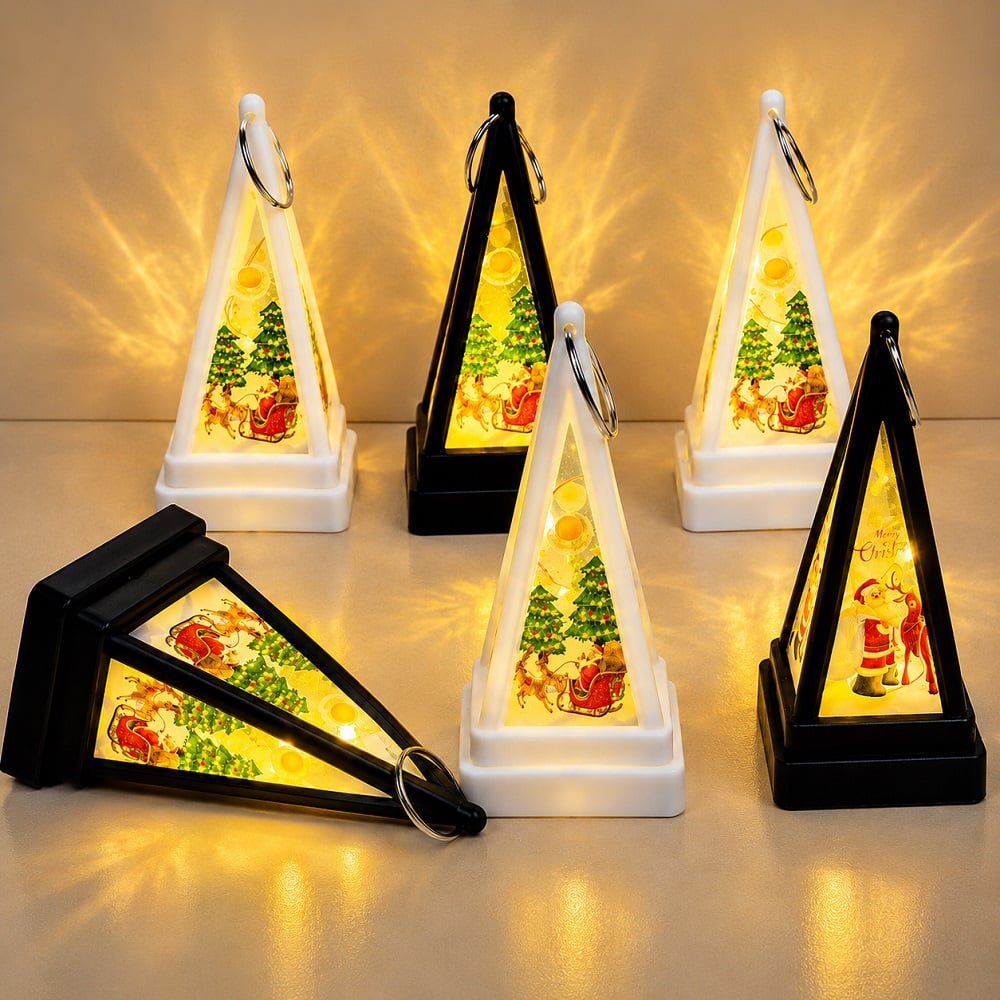 SET DE 5 FAROLITOS NAVIDEÑOS A PILAS COLGANTES CON LUZ ÁMBAR BLANCO - 4