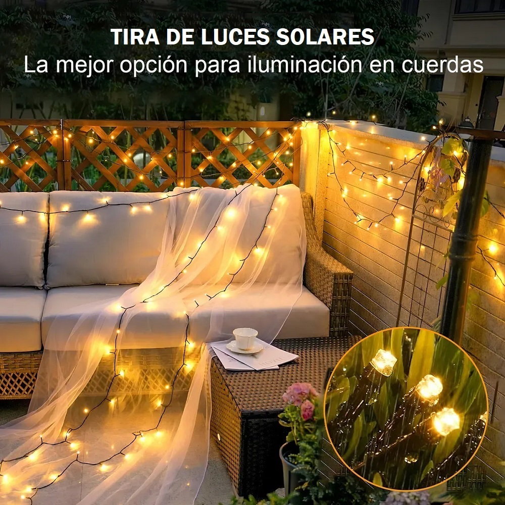 TIRA DE LUCES LED SOLARES 20 METROS 200L AMBAR - 3