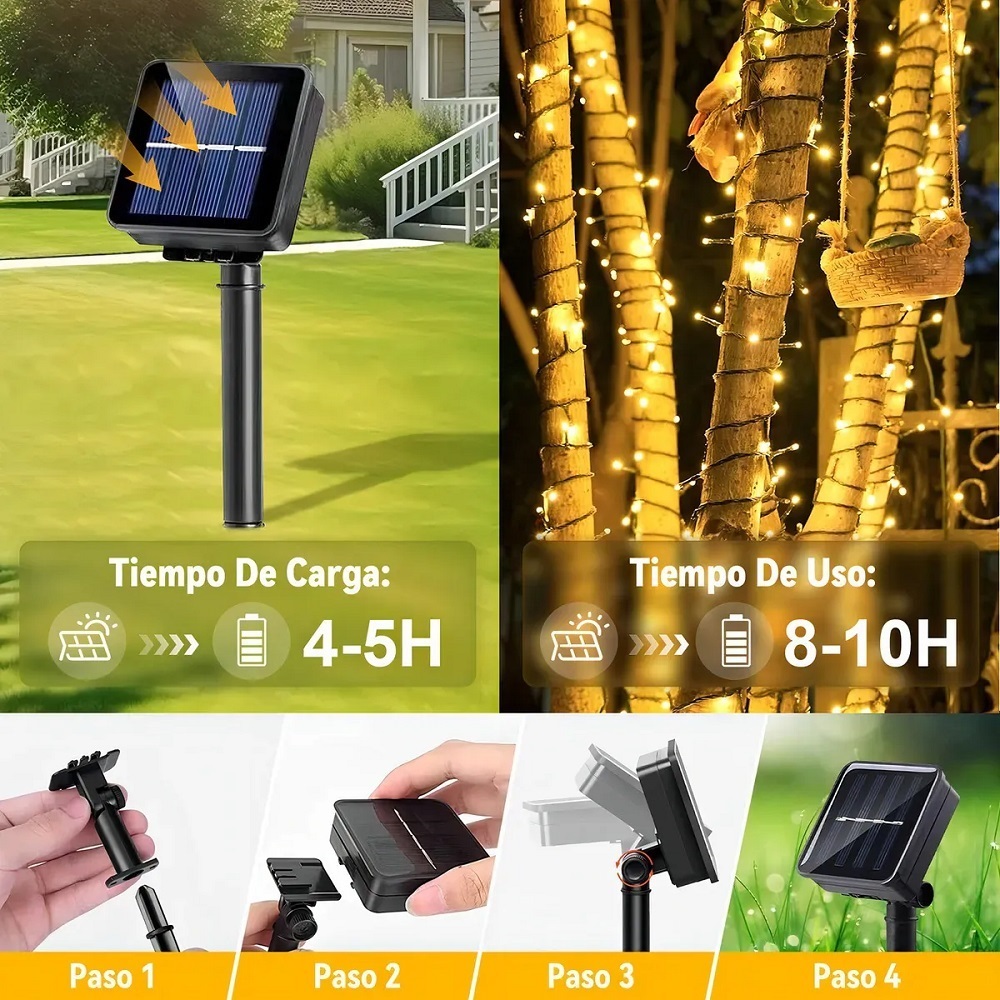 TIRA DE LUCES LED SOLARES 20 METROS 200L AMBAR - 4