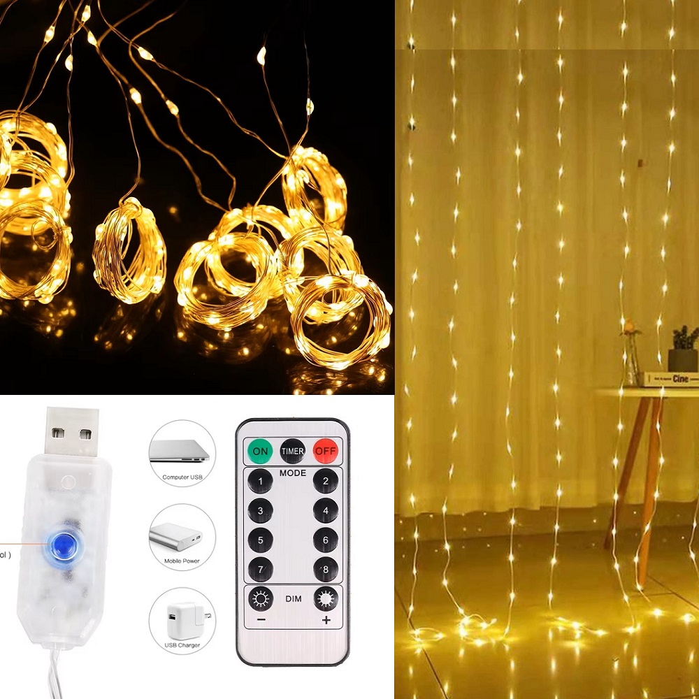 CORTINA DE LUCES LED CASCADA HADA CON ENTRADA USB CON CONTROL - 2