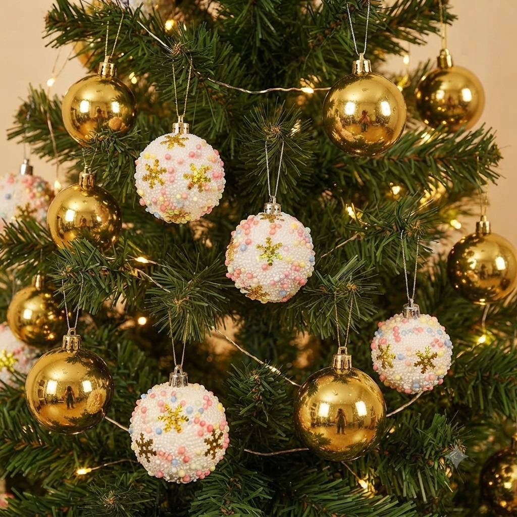 SET DE 20 BOLAS NAVIDEÑAS DORADAS Y BOLAS CON CHISPAS - 4