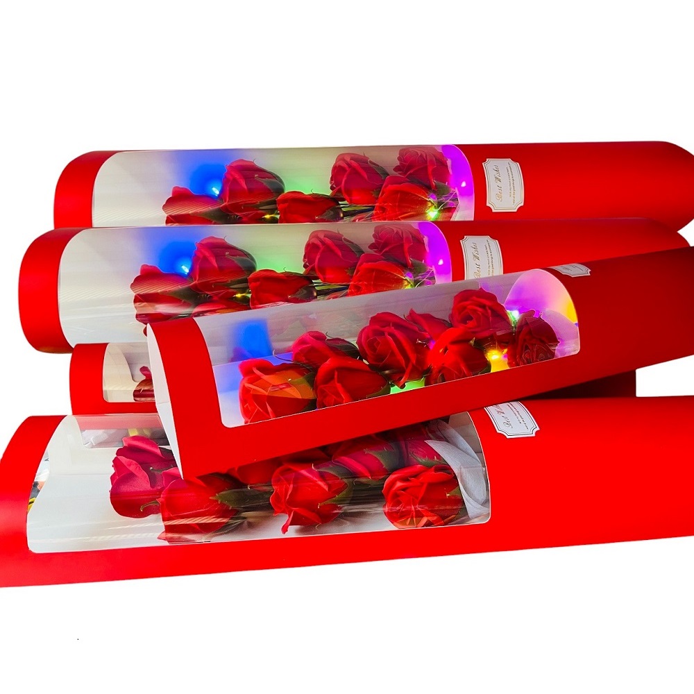 RAMO DE ROSAS CON LUCES LED PETALOS DE JABON - 1