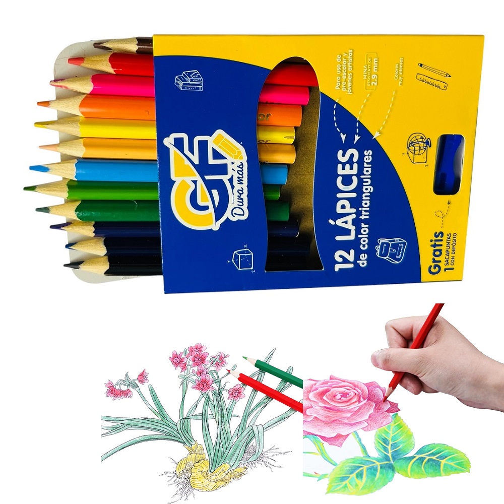 SET DE 8 CAJAS DE PINTURAS LAPICES DE COLORES PARA PINTAR TRIANGULARE - 2