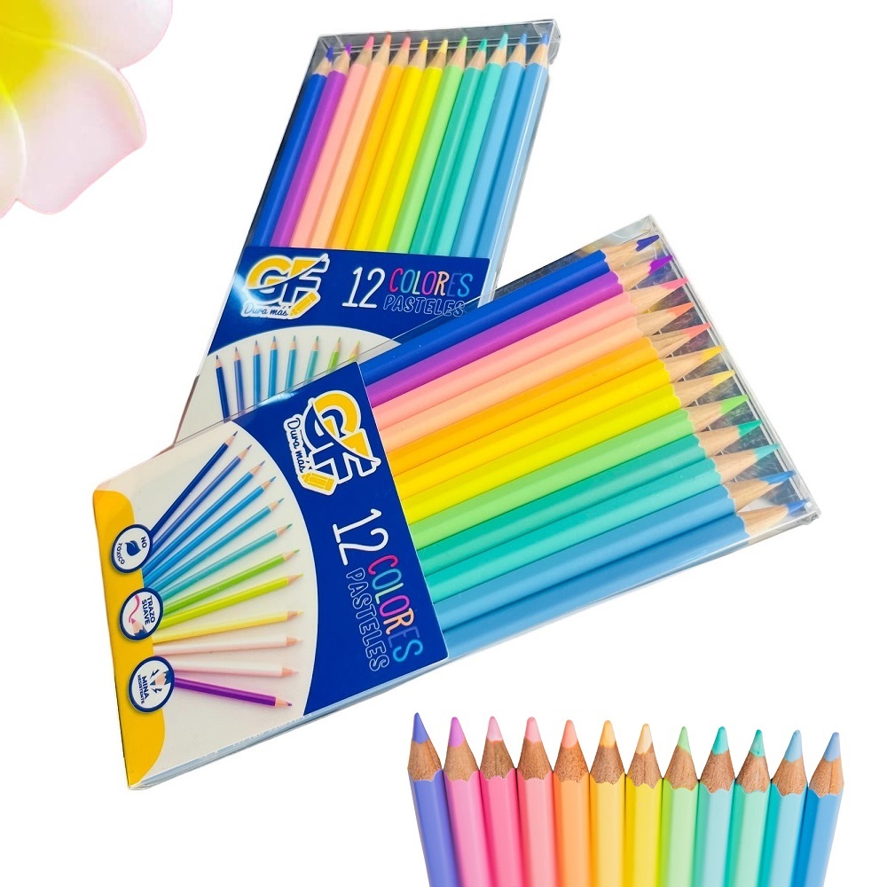 SET DE 6 CAJAS DE LAPICES DE COLORES PINTURAS PASTELES TRIANGULAR - 1