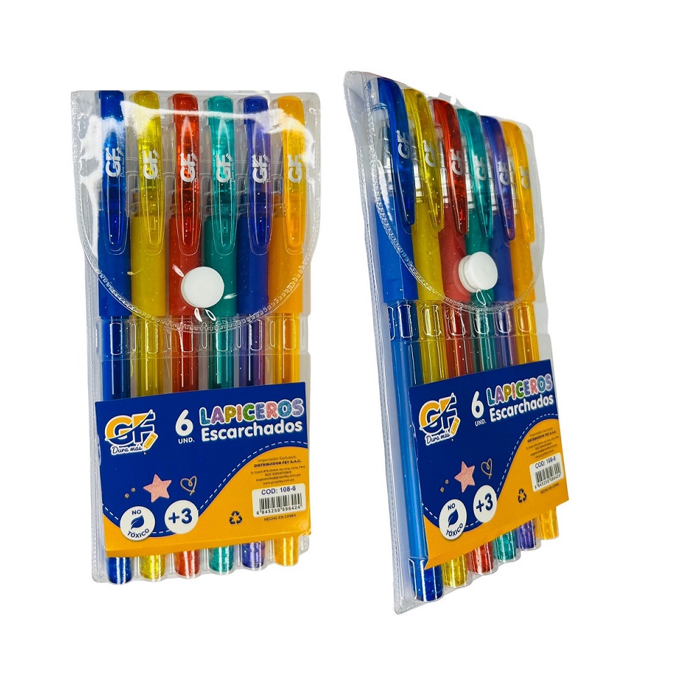 SET DE 2 LAPICERO BOLÍGRAFO CON TINTA CON BRILLOS PAQUETE DE 6 UNID - 2