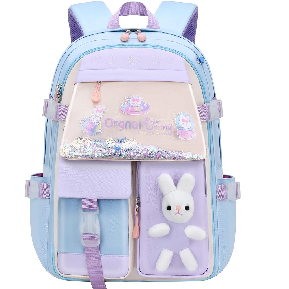 MOCHILA ESCOLAR KAWAII JUVENIL COREANA MEDD DUNNY CONEJO CELESTE - 1
