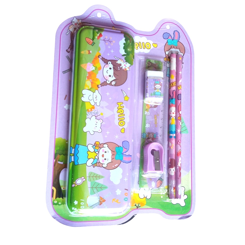 JUEGO DE UNA CARTUCHERA LÁPICES BORRADOR Y OTROS ÚTILES ESCOLARES NINAS - 2
