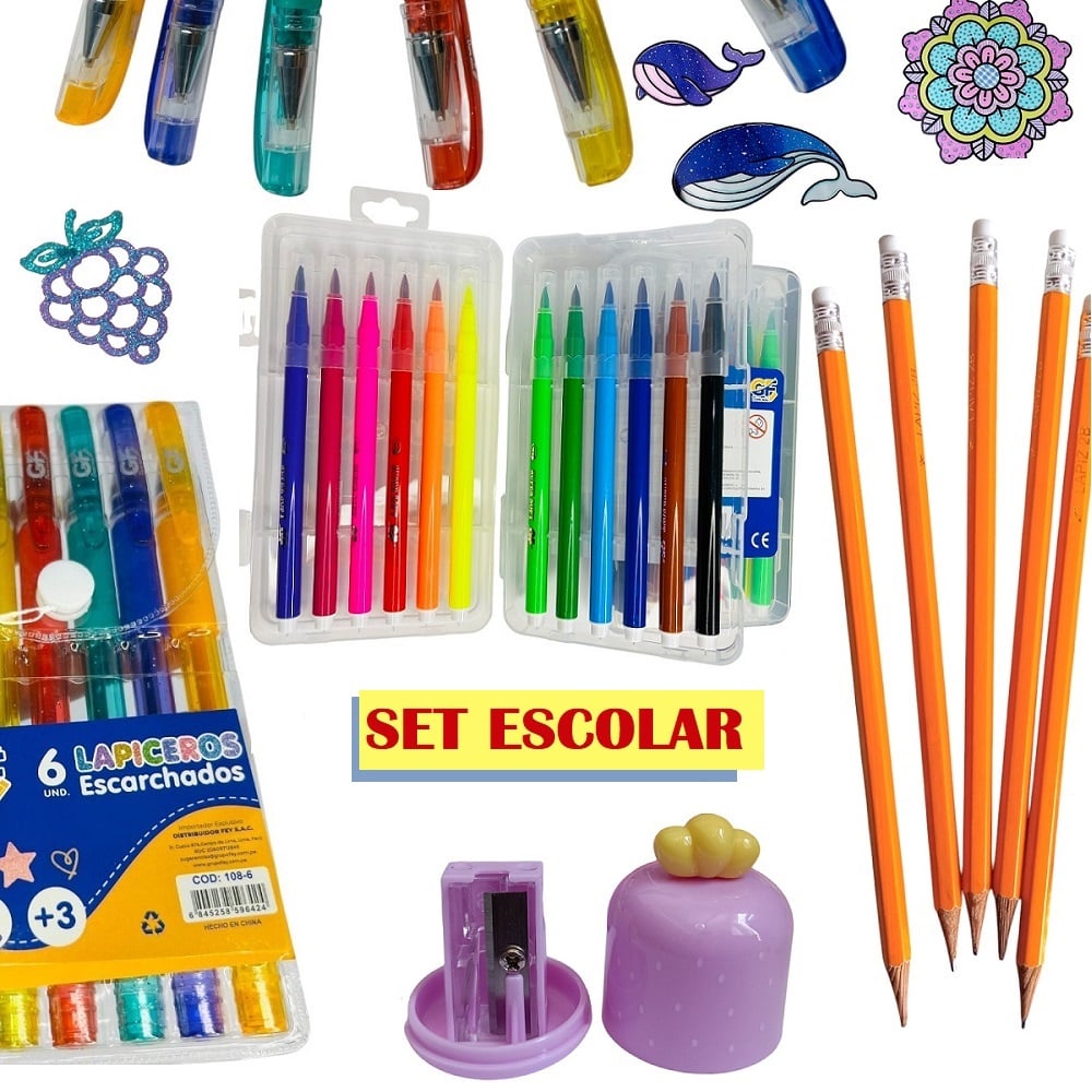 BOX 1 - JUEGO DE ÚTILES ESCOLARES LAPICEROS LÁPICES Y PLUMONES - 1