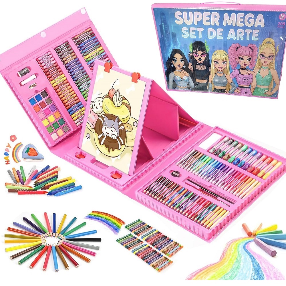 SET DE ARTE 208 PIEZAS PINTURAS Y ACUARELAS PARA PINTAR - ROSA - 1