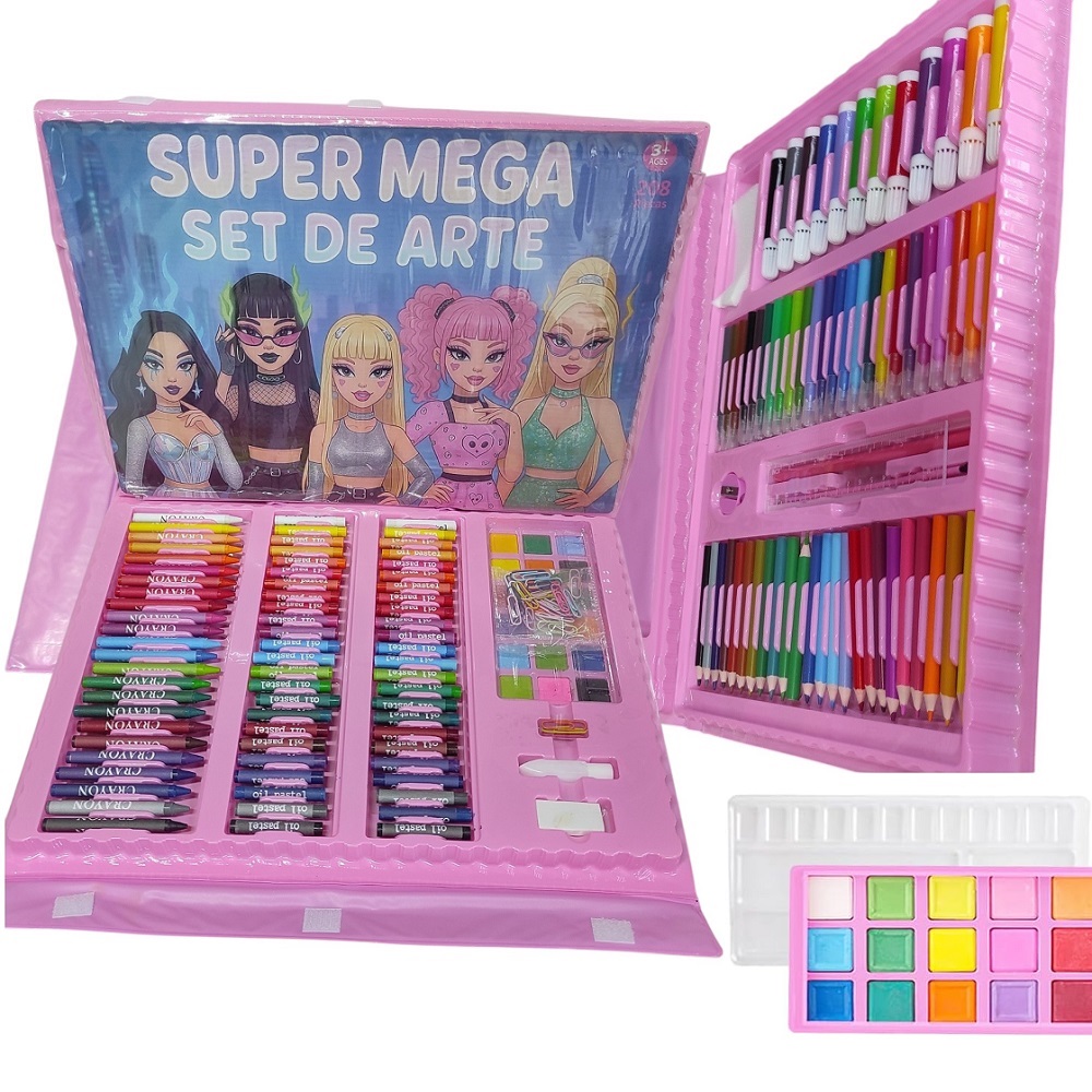 SET DE ARTE 208 PIEZAS PINTURAS Y ACUARELAS PARA PINTAR - ROSA - 2