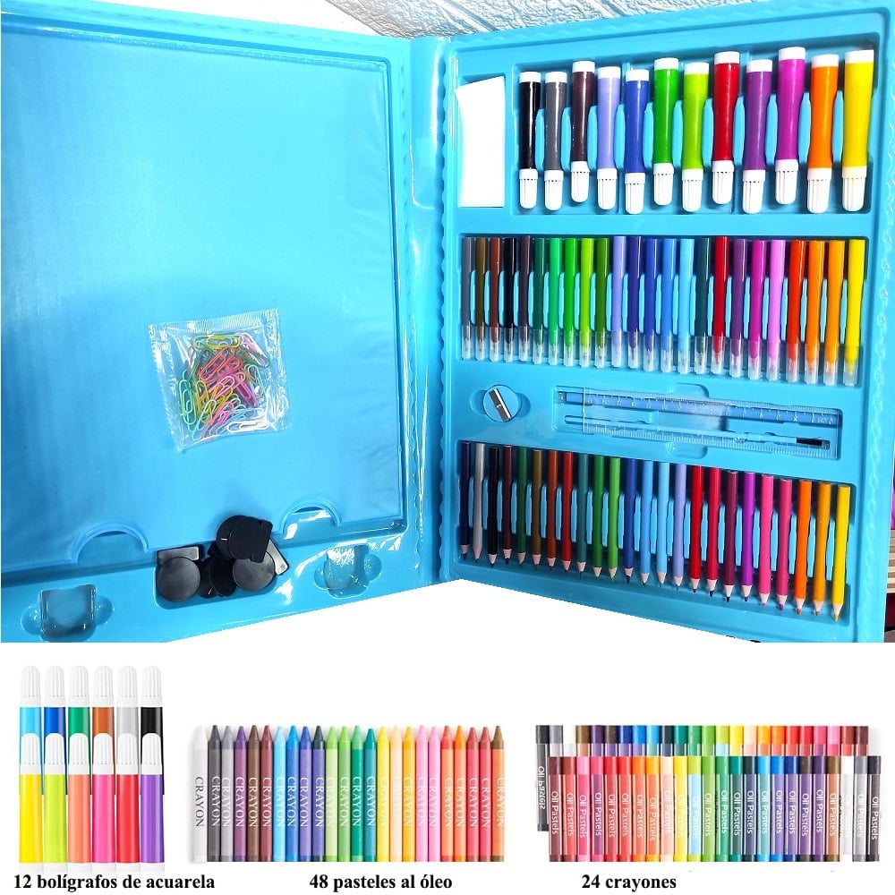 SET DE ARTE 208 PIEZAS PINTURAS Y ACUARELAS PARA PINTAR - AZUL - 2