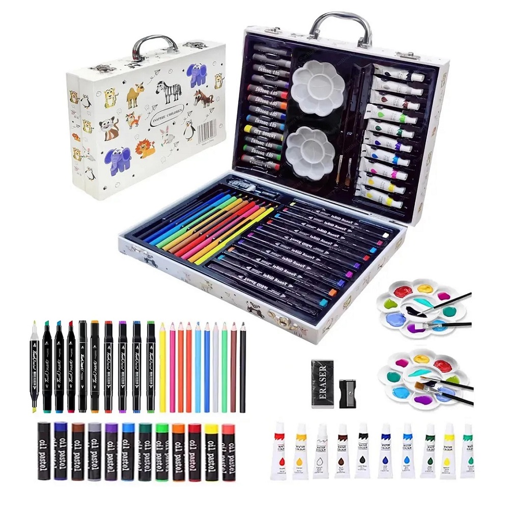 SET DE ARTE 48 PIEZAS MALETA CON PINTURAS Y ACUARELAS BLANCO - 1