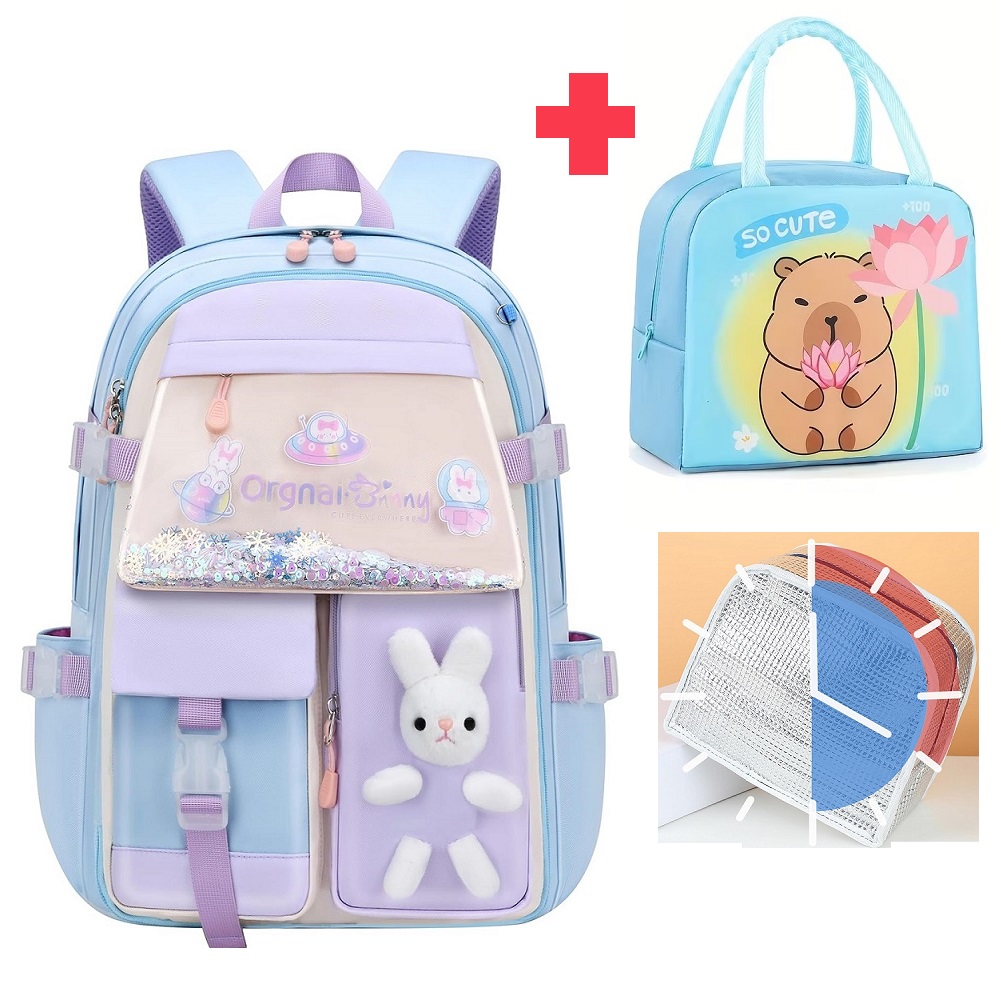 MOCHILA ESCOLAR KAWAII JUVENIL COREANA MEDD DUNNY CONEJO + LONCHERA - 1