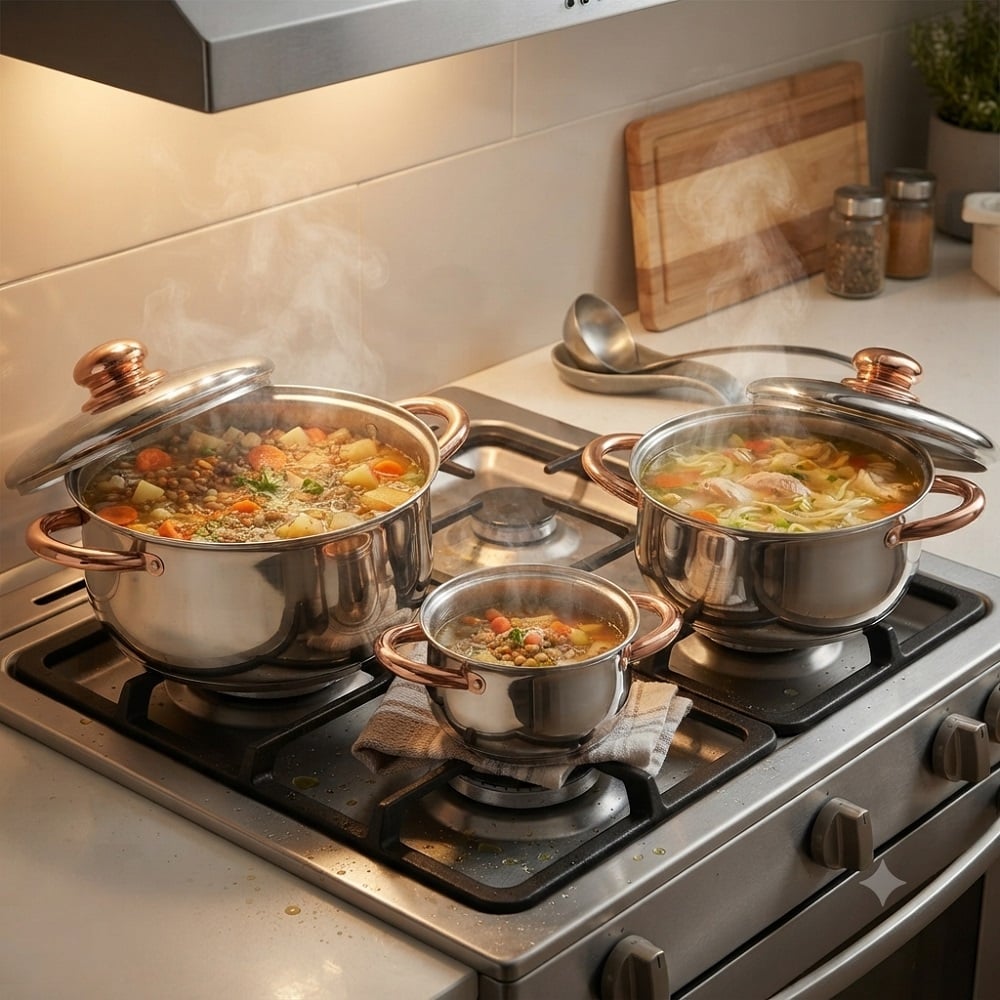 JUEGO DE 3 OLLAS CON TAPAS ACERO INOXIDABLE 5PCS - 2
