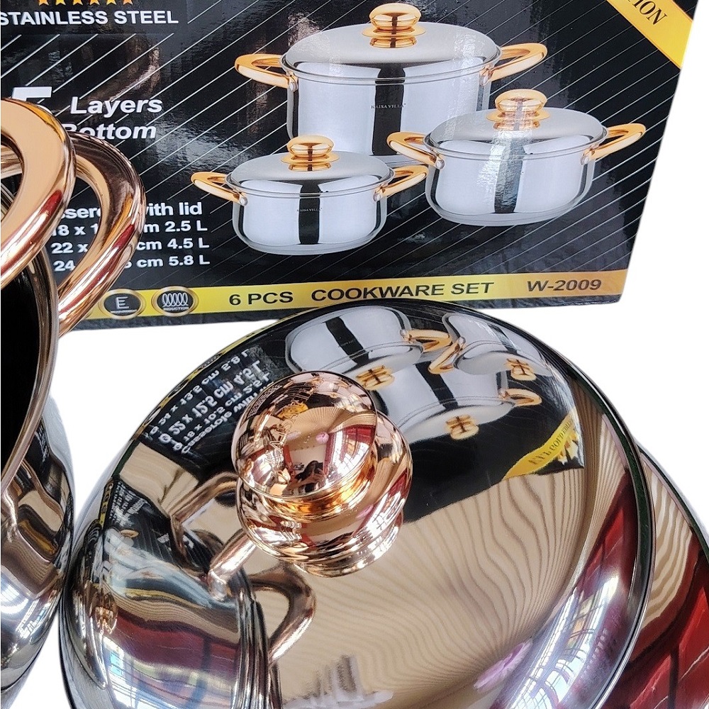 JUEGO DE 3 OLLAS CON TAPAS ACERO INOXIDABLE 5PCS - 3