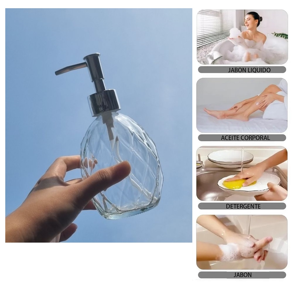 SET DE 2 DISPENSADOR DE JABON FRASCO DE VIDRIO 400ML - 4