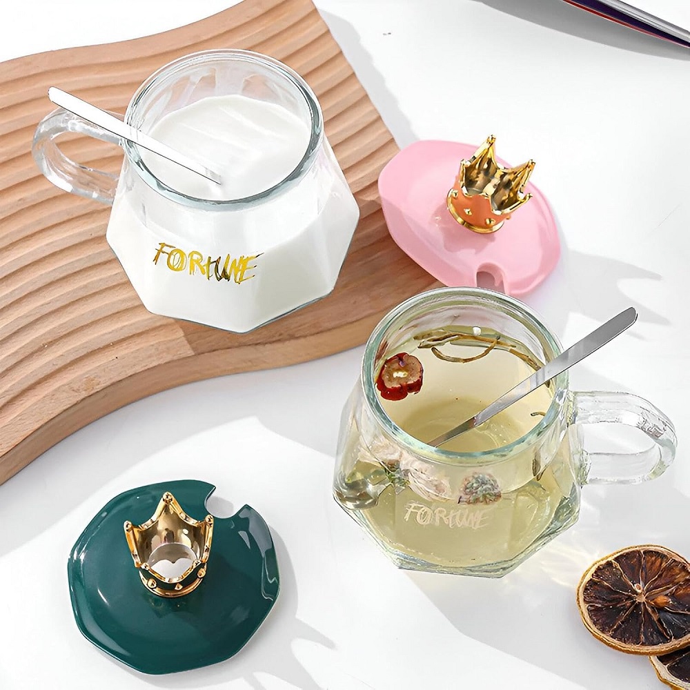 SET DE 3 TAZAS DE VIDRIO CON CUCHARA Y TAPA - 1