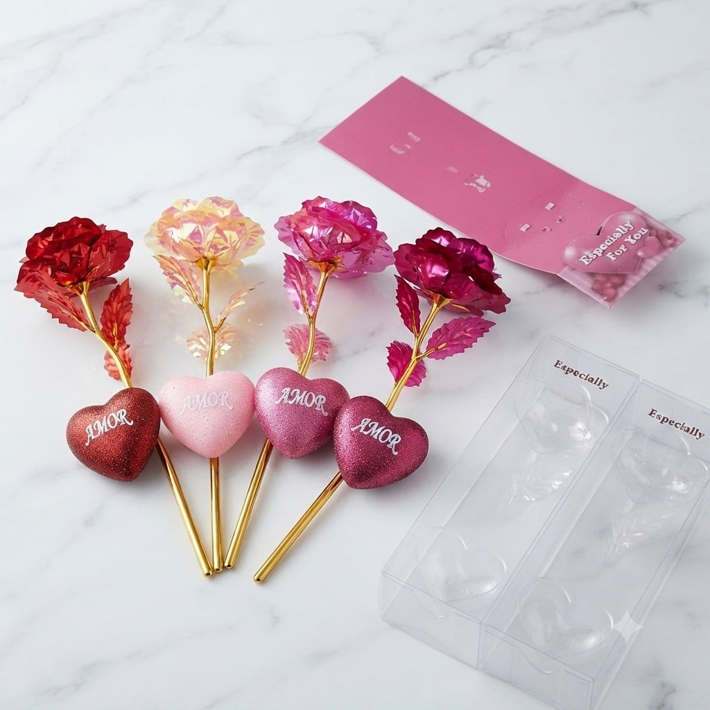 SET DE 2 ROSA DE LA ETERNIDAD CON LUCES PARA SU DÍA - 1