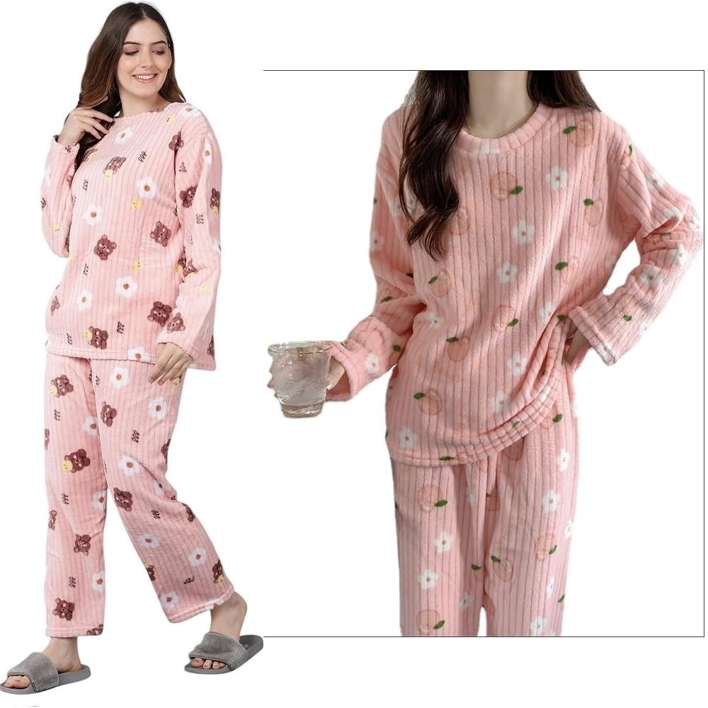 CONJUNTO PIJAMA PANTALON Y CHOMPA POLAR CALENTADOR 2 PIEZAS CELESTE - 1
