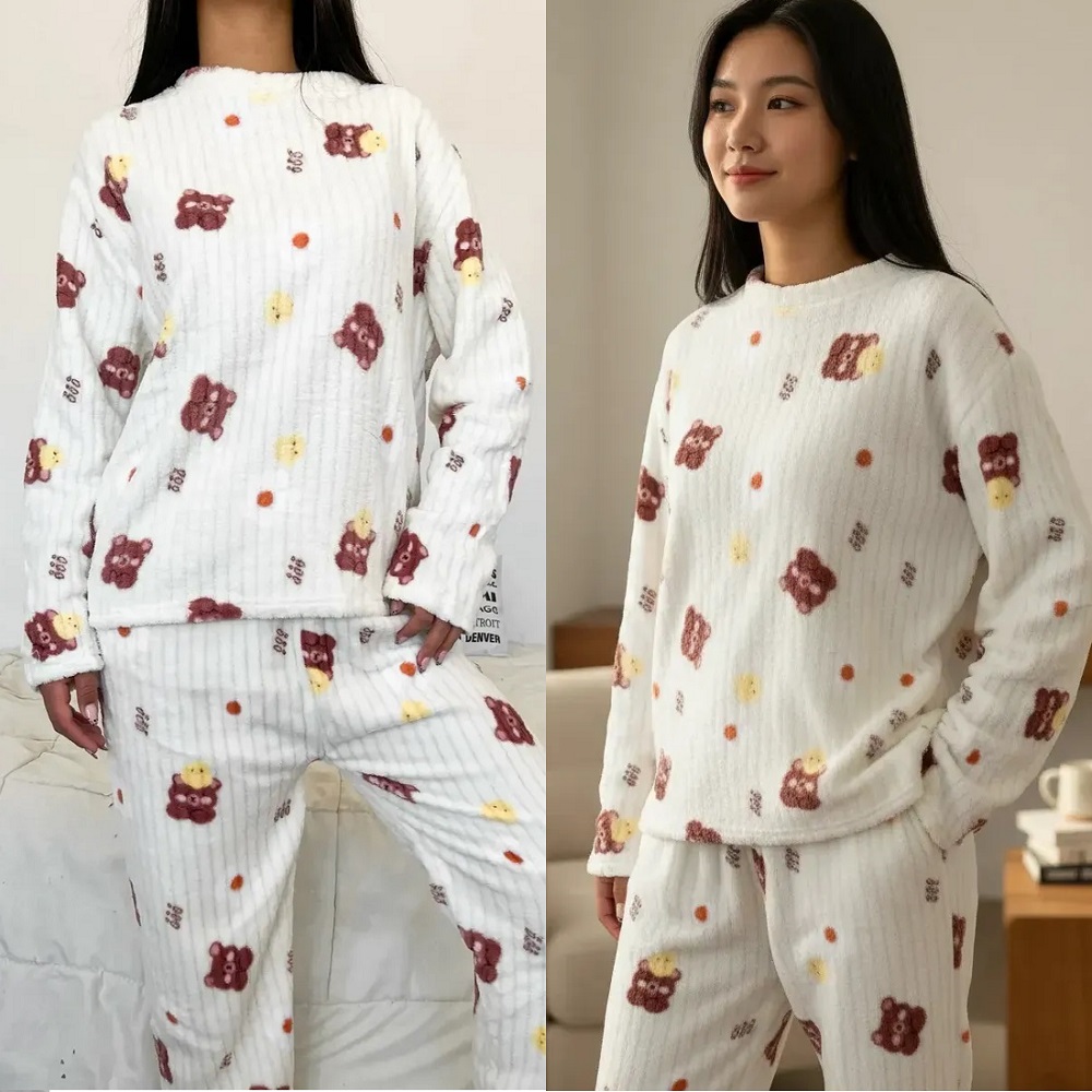 CONJUNTO PIJAMA PANTALON Y CHOMPA POLAR CALENTADOR 2 PIEZAS CELESTE - 2