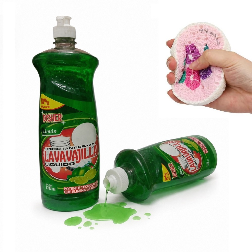 SET DE 2 LAVAVAJILLAS LIQUIDO BOTELLA DE 1100ML DE LIMÓN  + 1 ESPONJA - 1