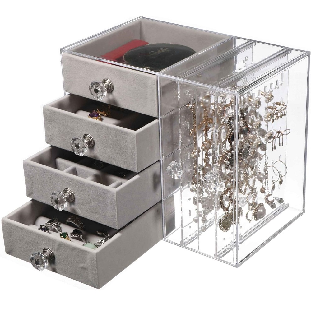 JOYERO ORGANIZADOR DE JOYAS CON 4 CAJONES GRIS - 2